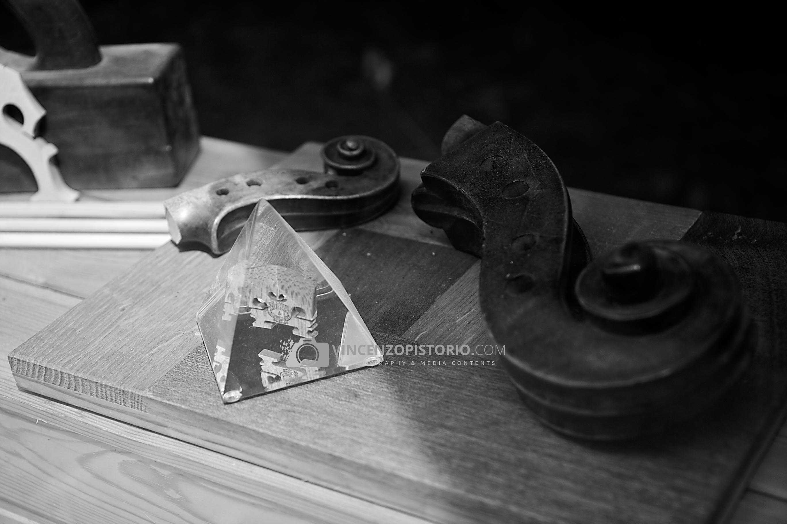 A violin in a shop window – BW